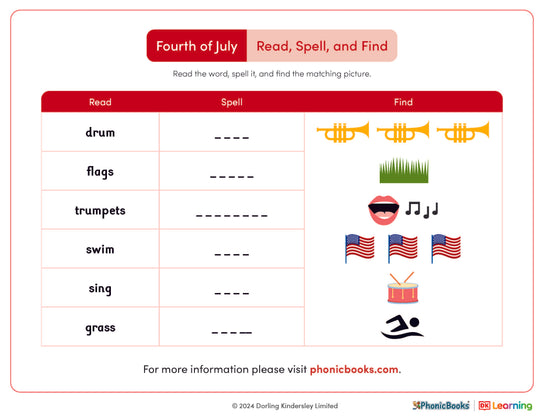 Fourth of July Read, Spell and Find - image