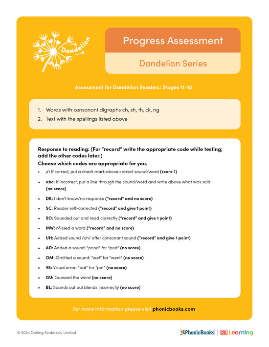 Dandelion Readers Stages 11-15 Progress Assessment