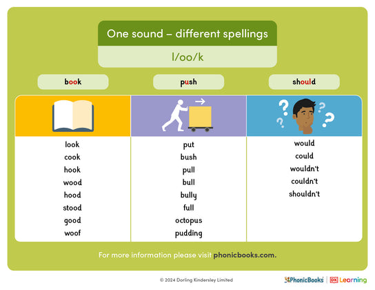 One sound, different spellings: /oo/ as in 'look' - image