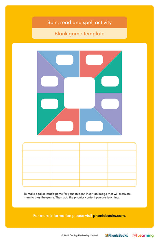 Spin, read and spell activity blank game template - image