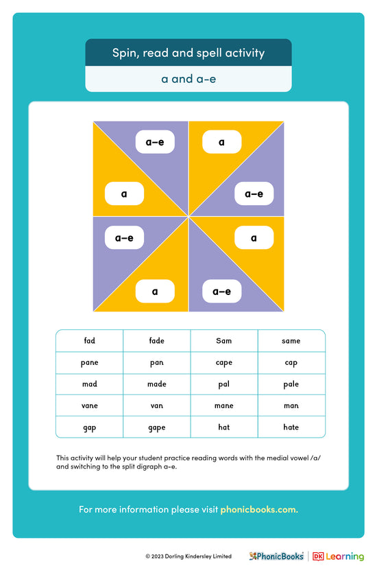 Spin, read and spell activity: 'a', 'a-e' - image