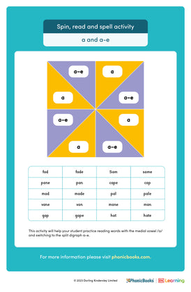 Spin, read and spell activity: 'a', 'a-e' - image