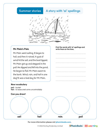 Summer Stories 'ai spellings' Worksheet (B&W) - image