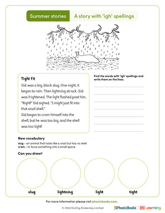 Summer Stories 'igh spellings' Worksheet (B&W) - image