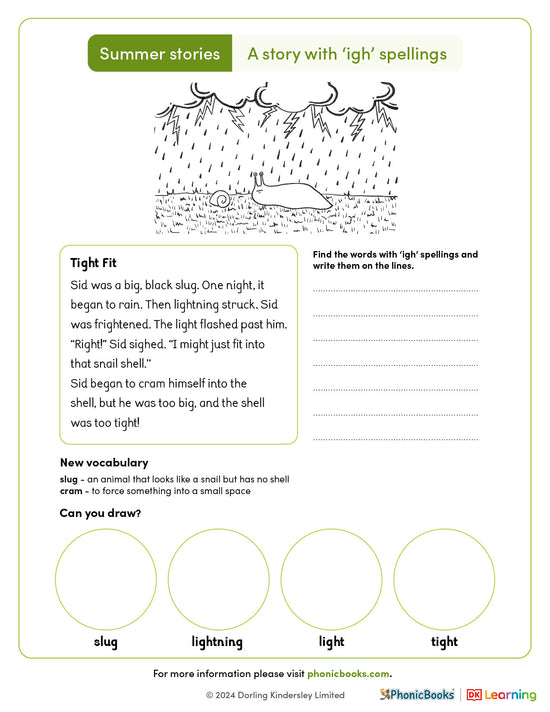 Summer Stories 'igh spellings' Worksheet (B&W) - image