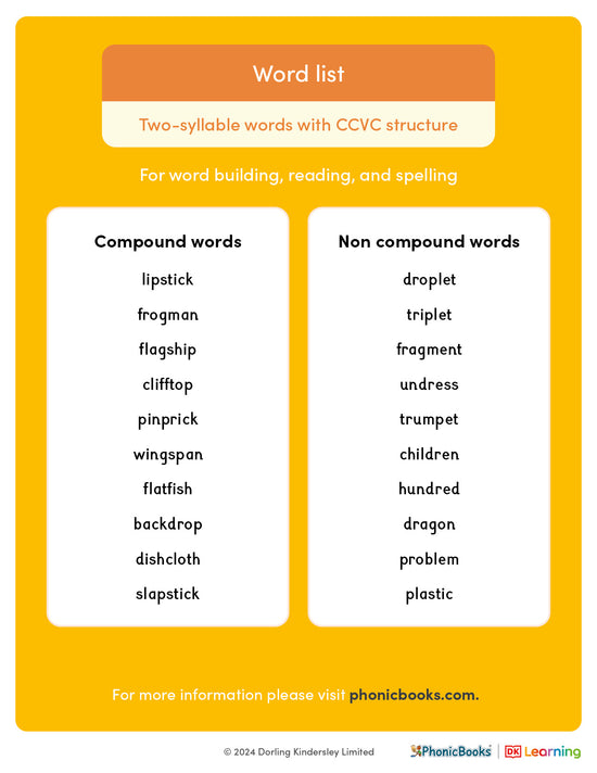 Word list: Two-syllable CCVC words - image