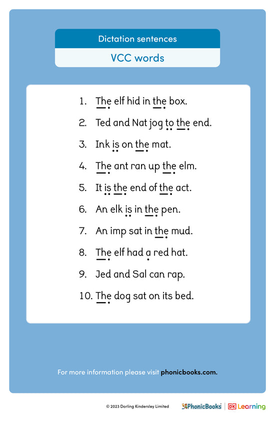 Dictation sentences: VCC words - image