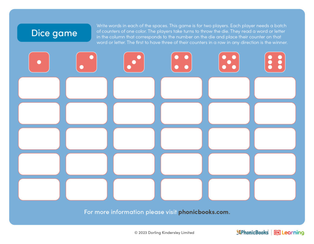 Dice Game Template - Phonic Books