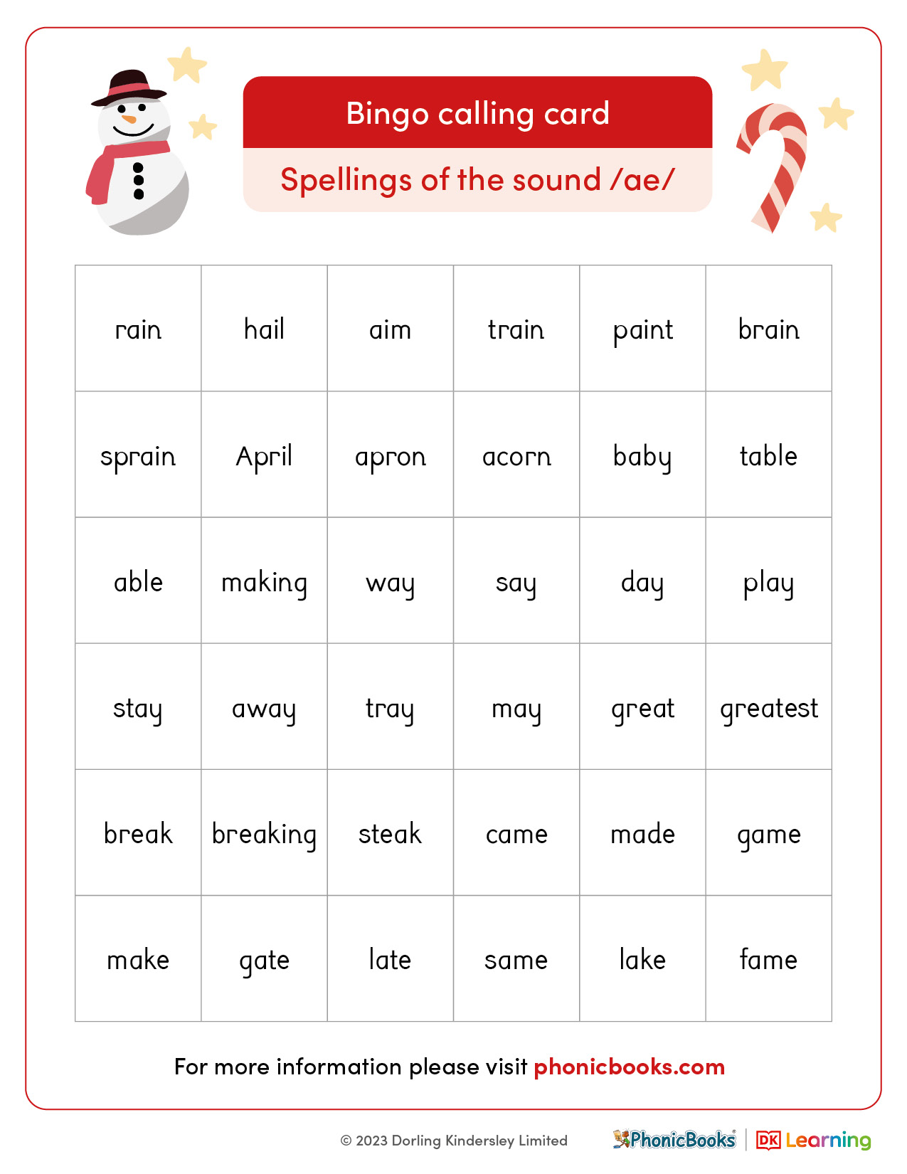 Holiday Season Phonic Bingo - Phonic Books