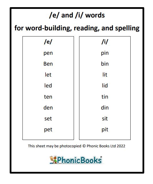 Word lists - for word-building, reading and spelling - Phonic Books